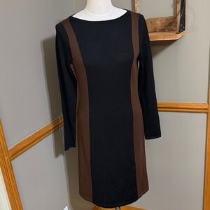 Ralph Lauren Black & Brown long sleeve merino wool sweater Dress size PL